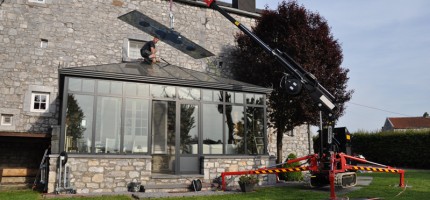 Placement de vitrage sur toiture de veranda avec le GLASBOY